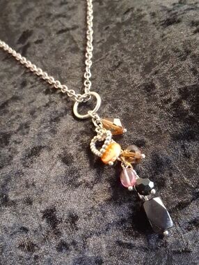 Silver Chain Necklace with Multi-Color Bead Pendant